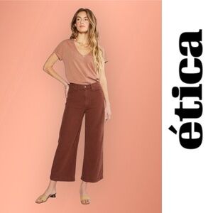 Etica Brown Devon Wide Leg Jeans, Size 28, MSRP $248